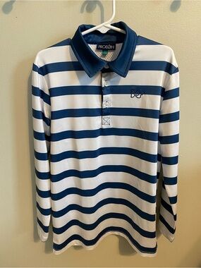 Prodoh Navy and White Striped Long Sleeve Polo- XS 7/8